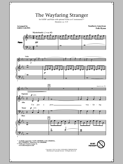 Download Greg Gilpin Wayfaring Stranger Sheet Music and learn how to play SATB PDF digital score in minutes