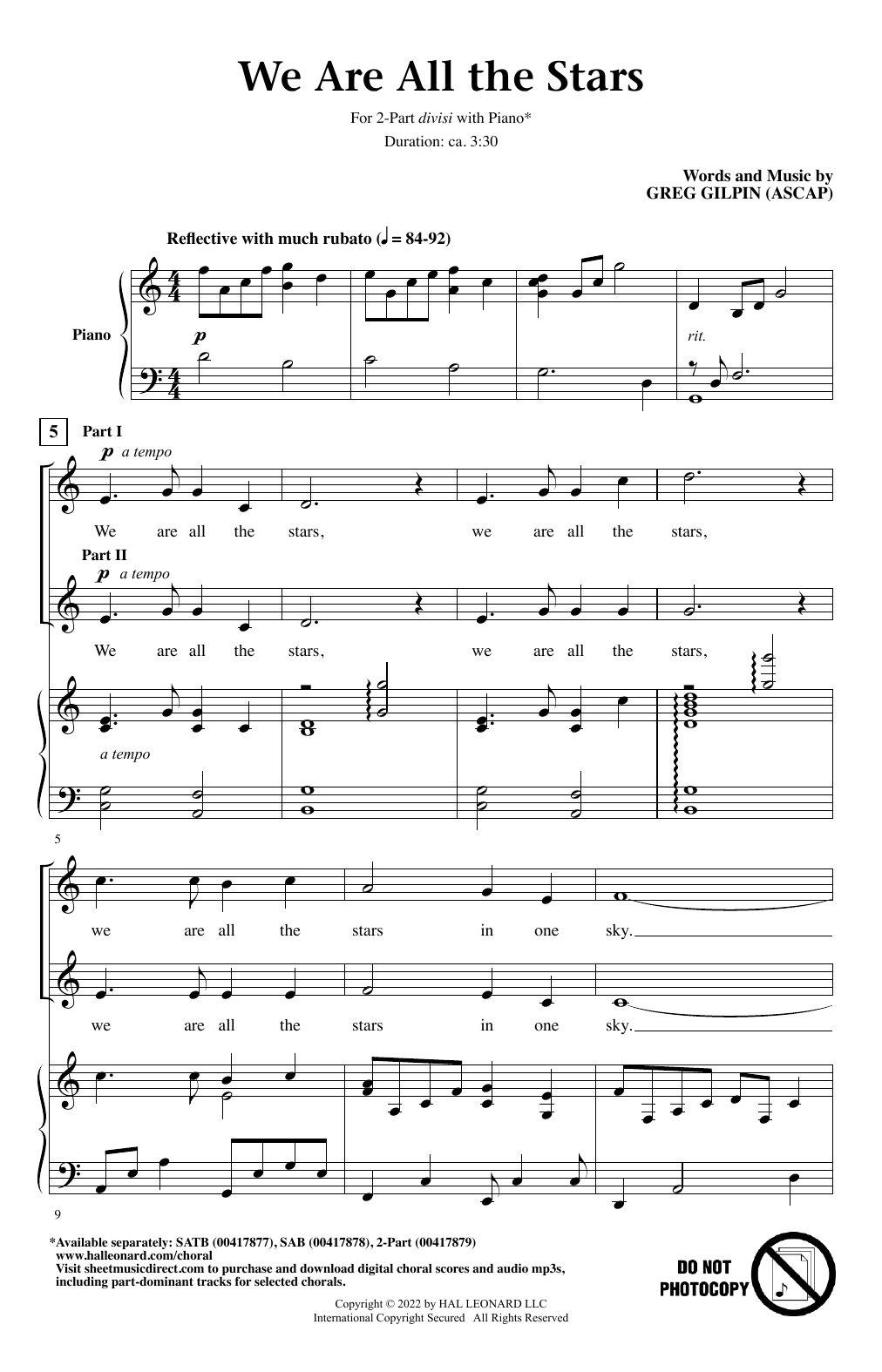 Download Greg Gilpin We Are All The Stars Sheet Music and learn how to play 2-Part Choir PDF digital score in minutes