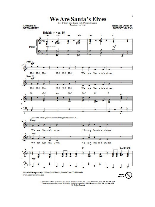 Download Greg Gilpin We Are Santa's Elves Sheet Music and learn how to play 2-Part Choir PDF digital score in minutes