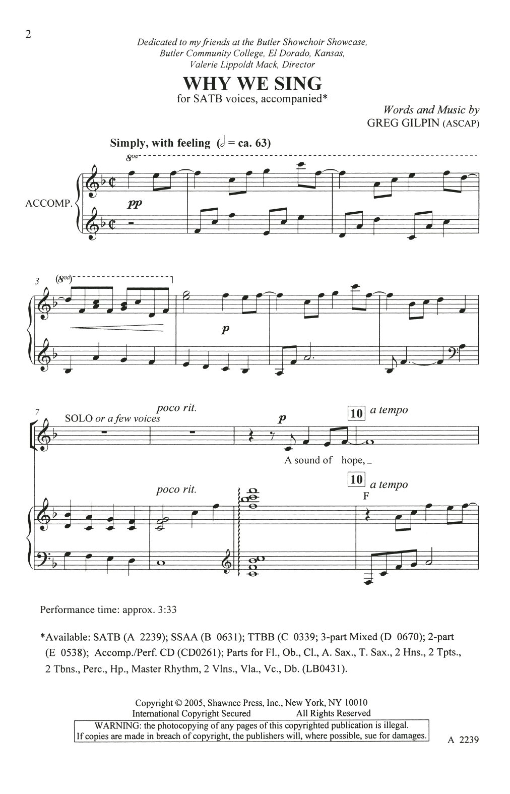 Download Greg Gilpin Why We Sing Sheet Music and learn how to play 2-Part Choir PDF digital score in minutes