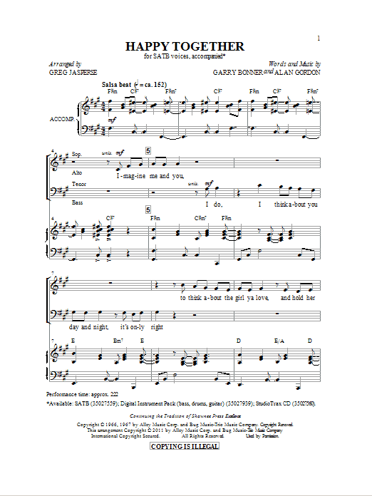 Download Greg Jasperse Happy Together Sheet Music and learn how to play SATB PDF digital score in minutes