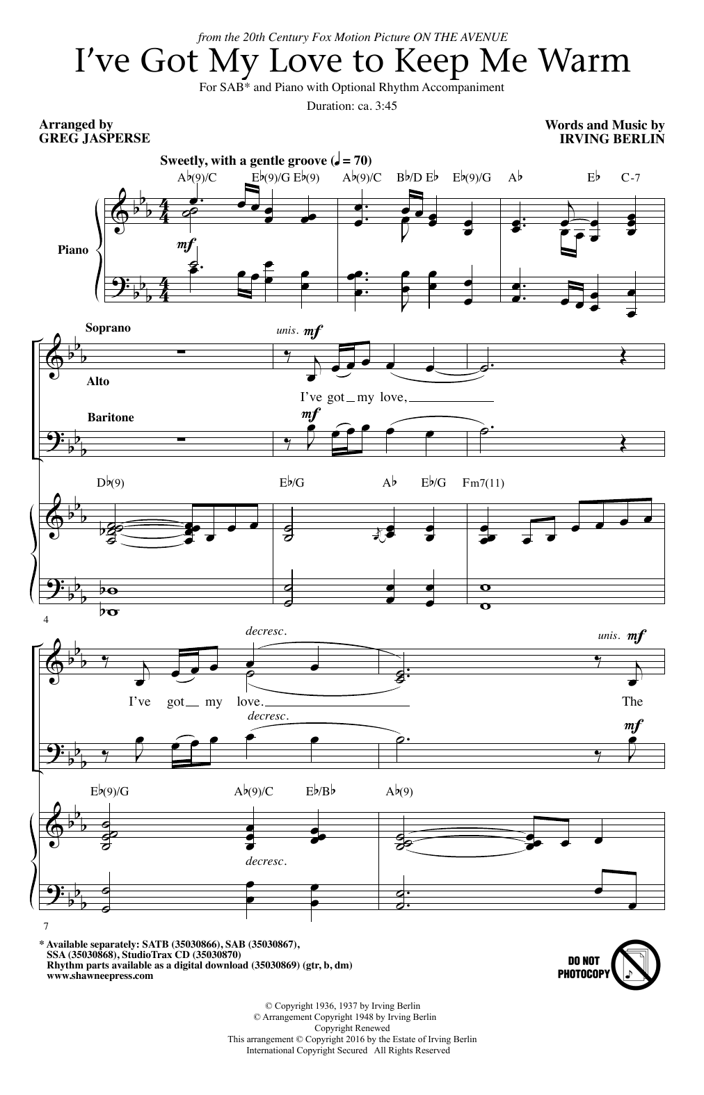 Download Greg Jasperse I've Got My Love To Keep Me Warm Sheet Music and learn how to play SSA PDF digital score in minutes