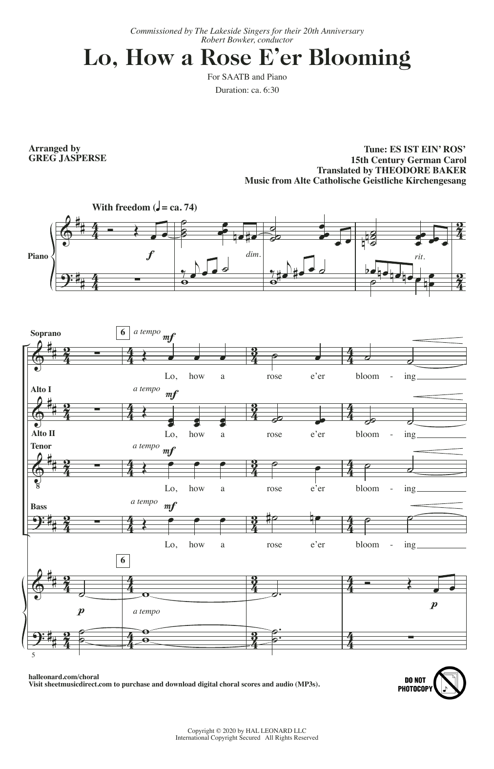 Download Greg Jasperse Lo, How A Rose E'er Blooming Sheet Music and learn how to play Choir PDF digital score in minutes