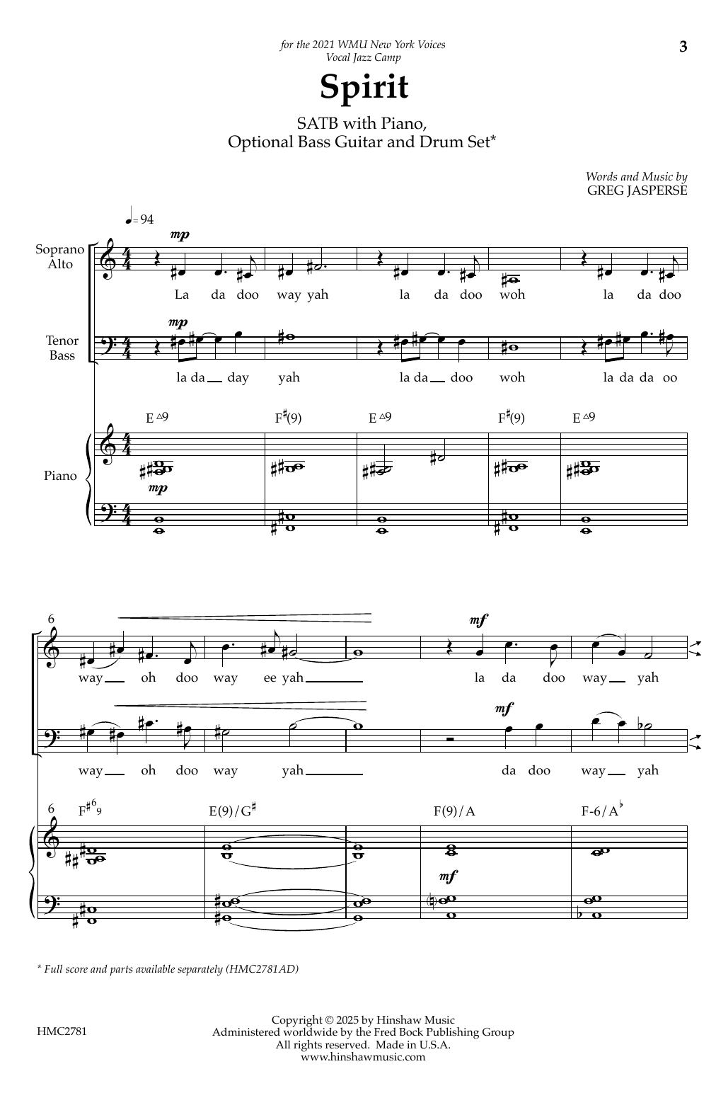 Download Greg Jasperse Spirit Sheet Music and learn how to play SATB Choir PDF digital score in minutes