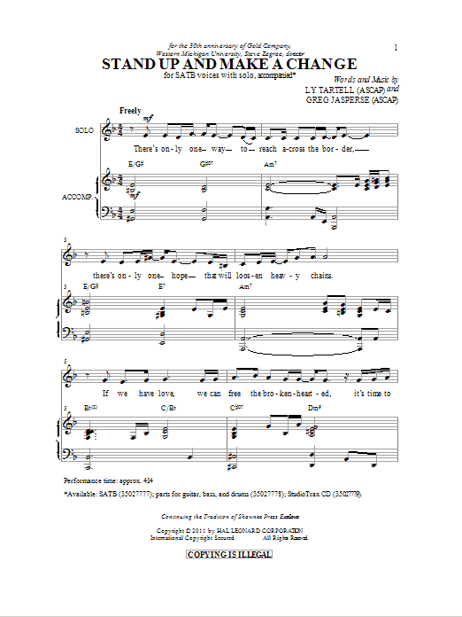 Download Greg Jasperse Stand Up And Make A Change Sheet Music and learn how to play SATB PDF digital score in minutes