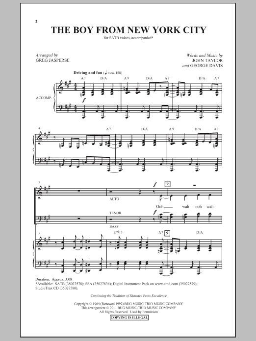 Download Greg Jasperse The Boy From New York City Sheet Music and learn how to play SSA Choir PDF digital score in minutes