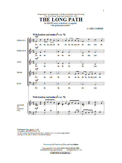 Download Greg Jasperse The Long Path Sheet Music and learn how to play SATB PDF digital score in minutes