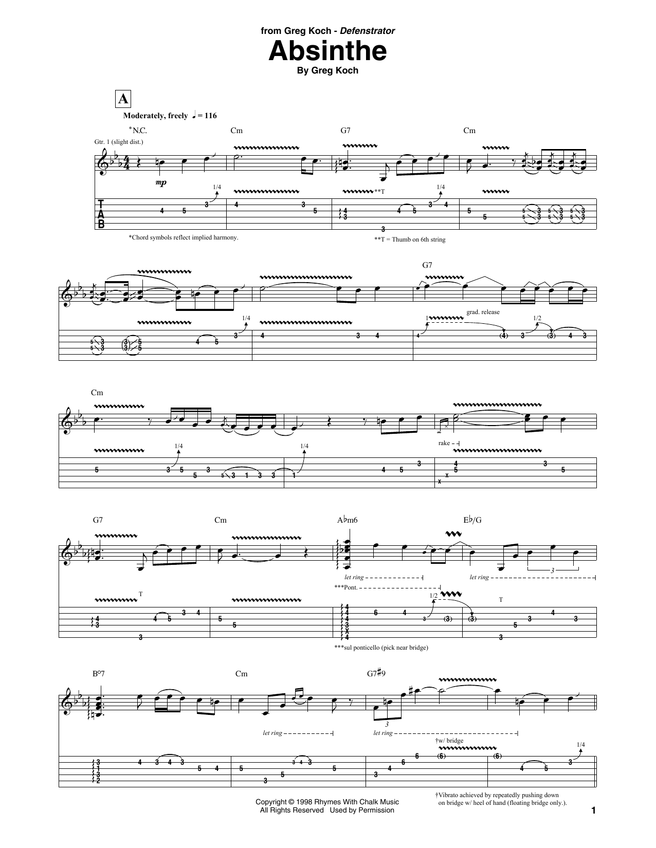Download Greg Koch Absinthe Sheet Music and learn how to play Guitar Tab PDF digital score in minutes