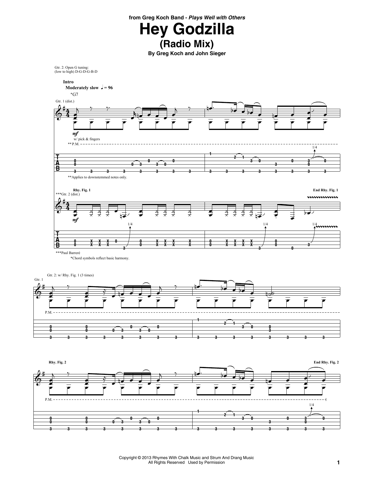 Download Greg Koch Hey Godzilla Sheet Music and learn how to play Guitar Tab PDF digital score in minutes