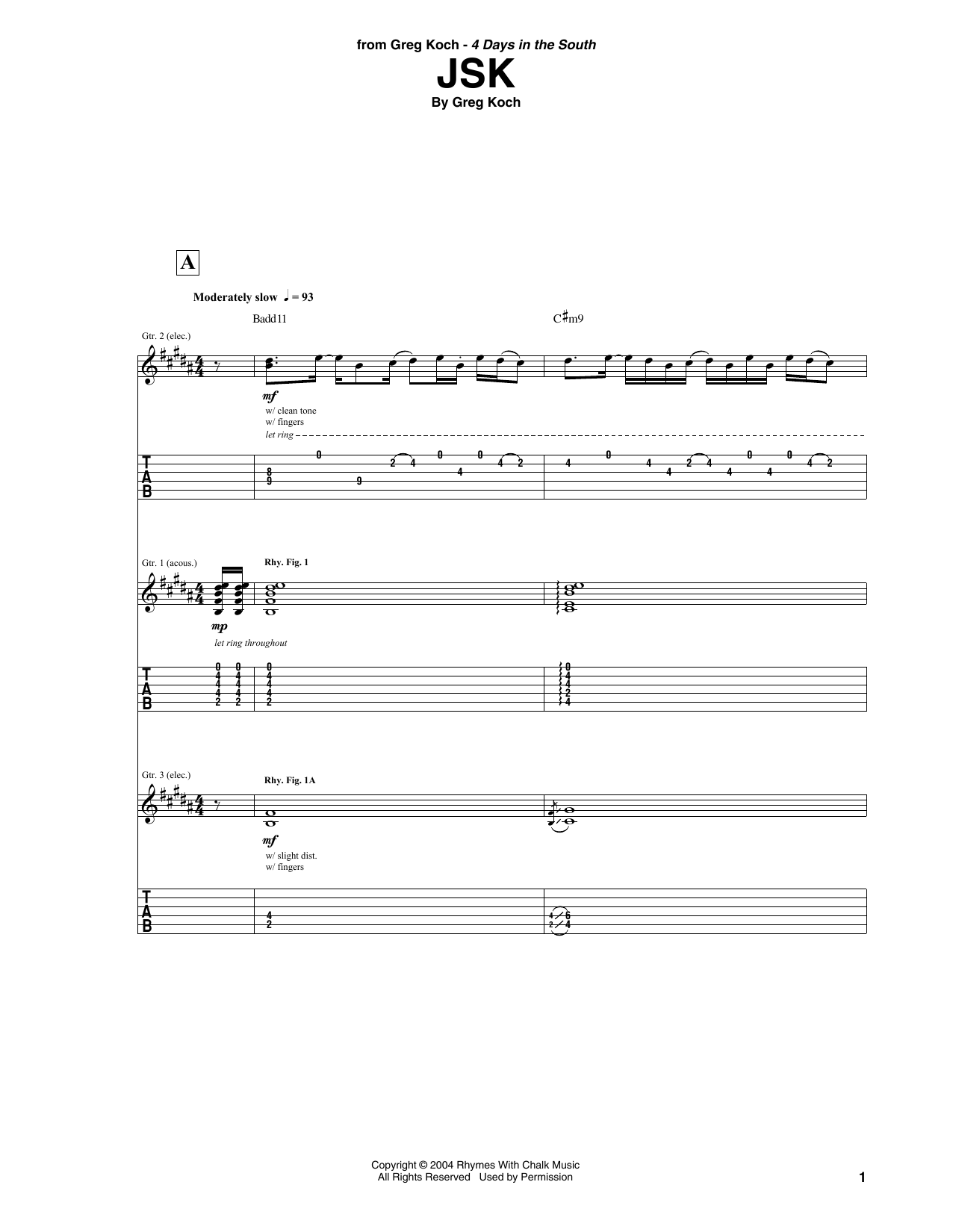 Download Greg Koch JSK Sheet Music and learn how to play Guitar Tab PDF digital score in minutes