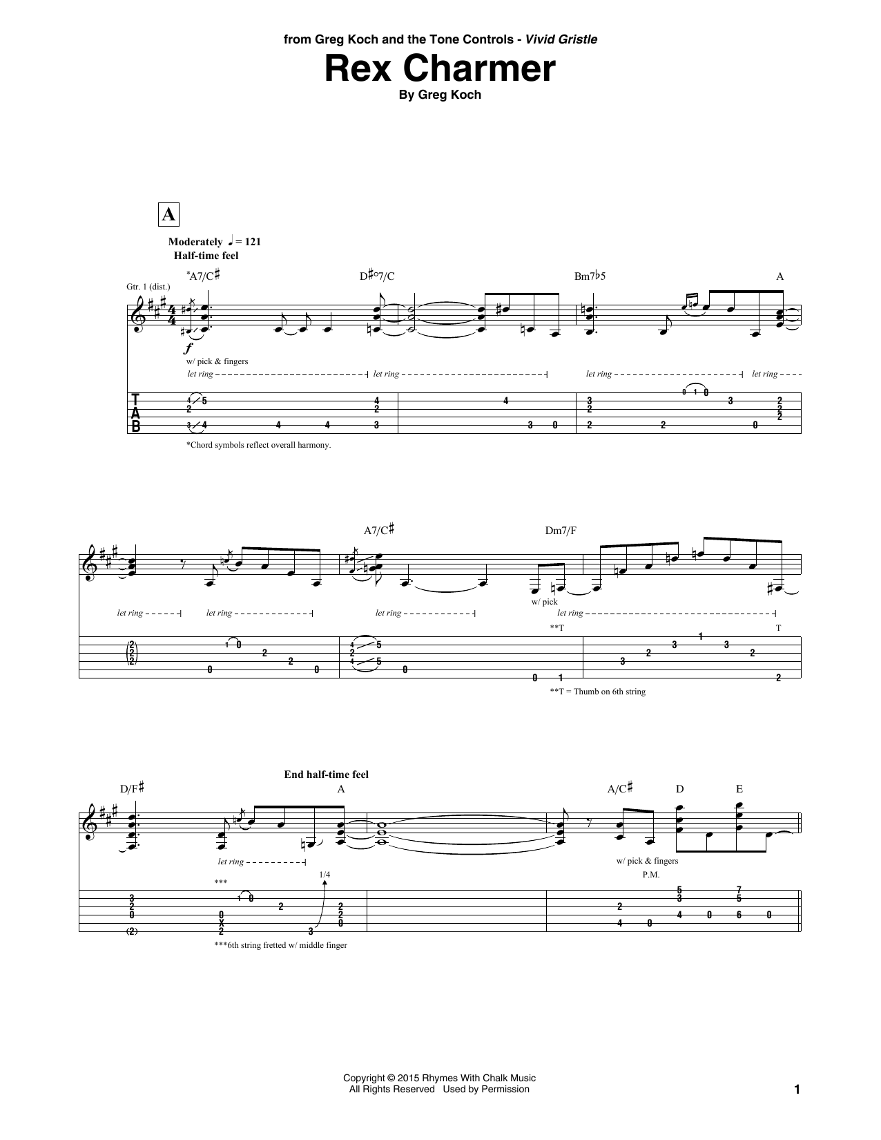 Download Greg Koch Rex Charmer Sheet Music and learn how to play Guitar Tab PDF digital score in minutes