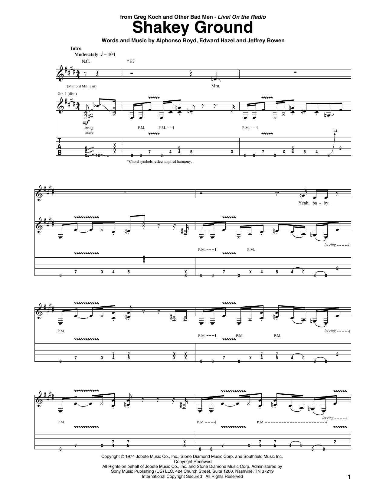 Download Greg Koch Shakey Ground Sheet Music and learn how to play Guitar Tab PDF digital score in minutes