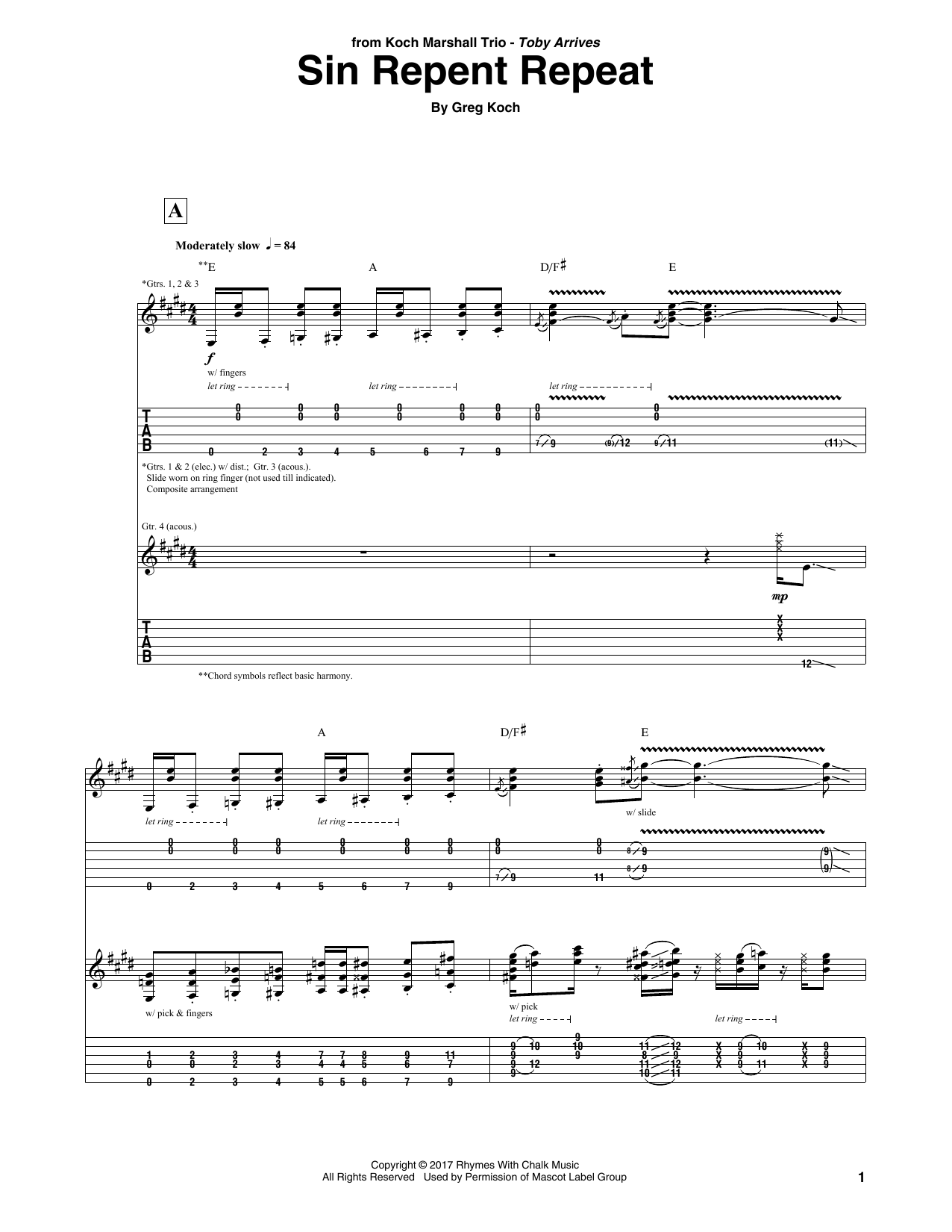 Download Greg Koch Sin Repent Repeat Sheet Music and learn how to play Guitar Tab PDF digital score in minutes