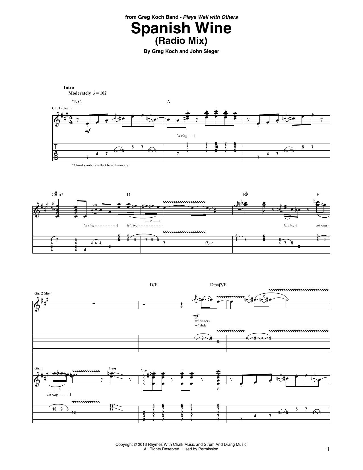 Download Greg Koch Spanish Wine Sheet Music and learn how to play Guitar Tab PDF digital score in minutes