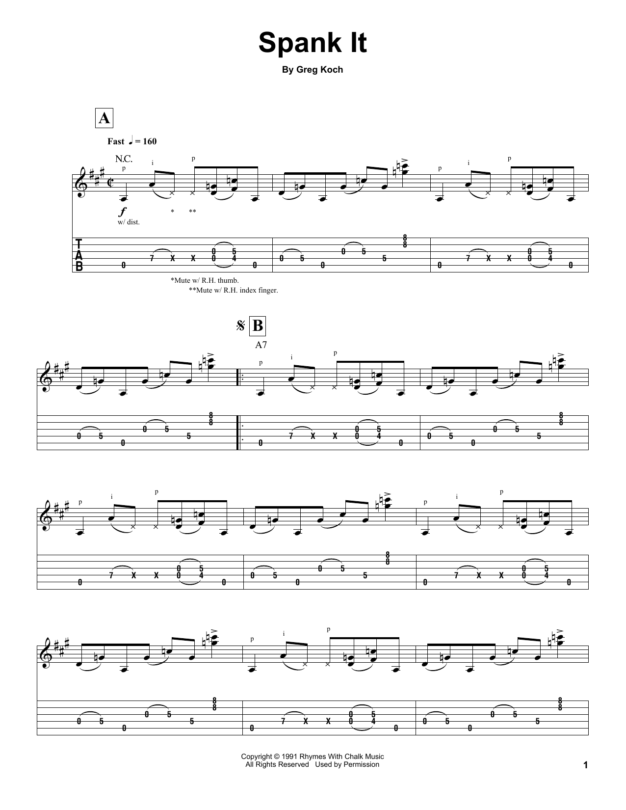 Download Greg Koch Spank It Sheet Music and learn how to play Guitar Tab PDF digital score in minutes