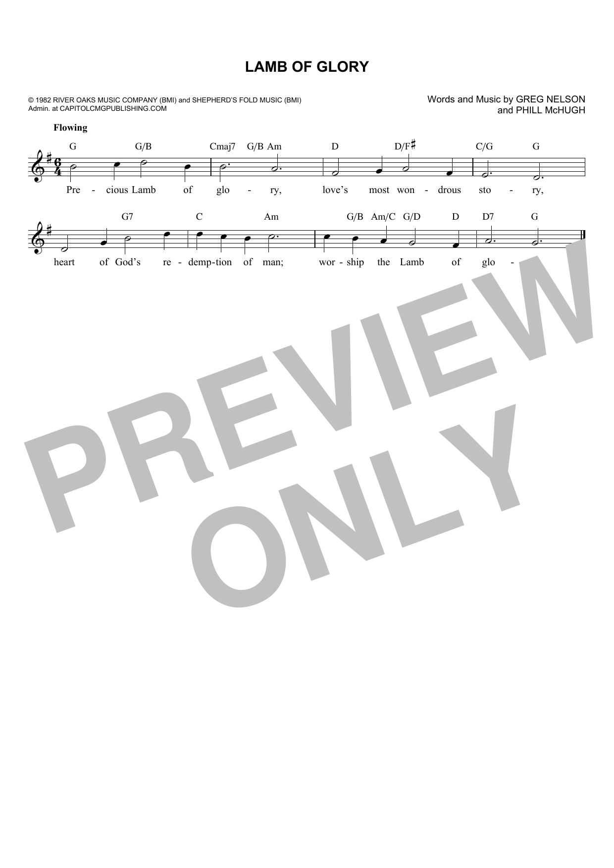 Download Greg Nelson Lamb Of Glory Sheet Music and learn how to play Melody Line, Lyrics & Chords PDF digital score in minutes