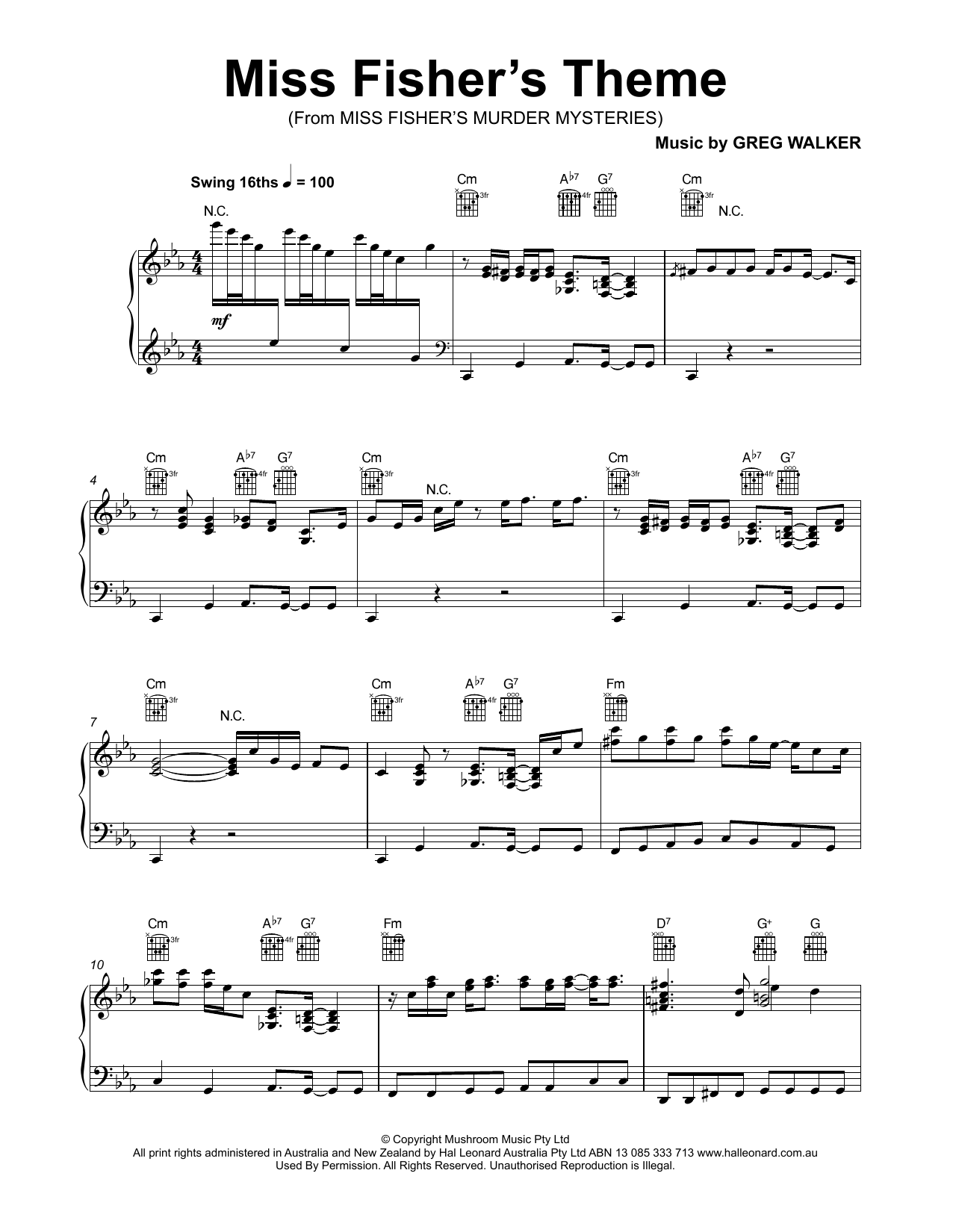 Download Greg Walker Miss Fisher's Theme Sheet Music and learn how to play Piano Solo PDF digital score in minutes