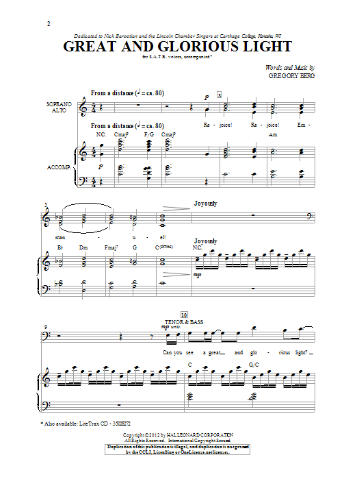 Download Gregory Berg Great And Glorious Light Sheet Music and learn how to play SATB PDF digital score in minutes