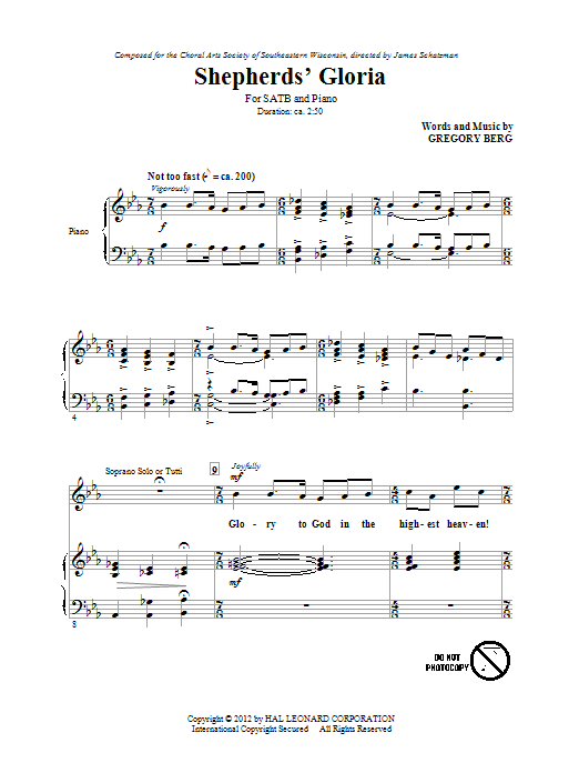 Download Gregory Berg Shepherd's Gloria Sheet Music and learn how to play SATB PDF digital score in minutes