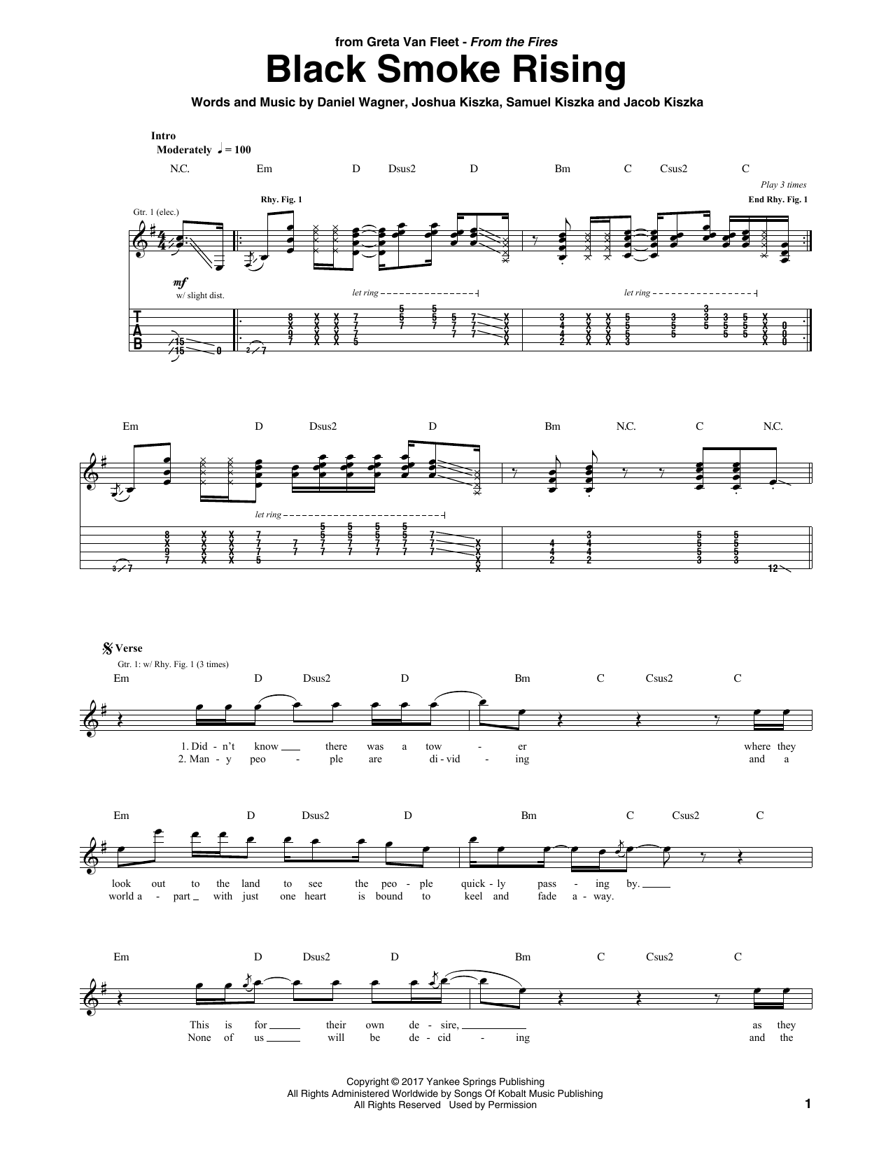 Download Greta Van Fleet Black Smoke Rising Sheet Music and learn how to play Guitar Tab PDF digital score in minutes