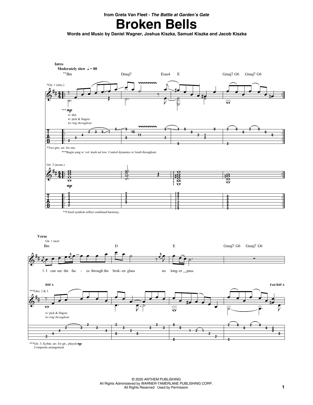 Download Greta Van Fleet Broken Bells Sheet Music and learn how to play Guitar Tab PDF digital score in minutes