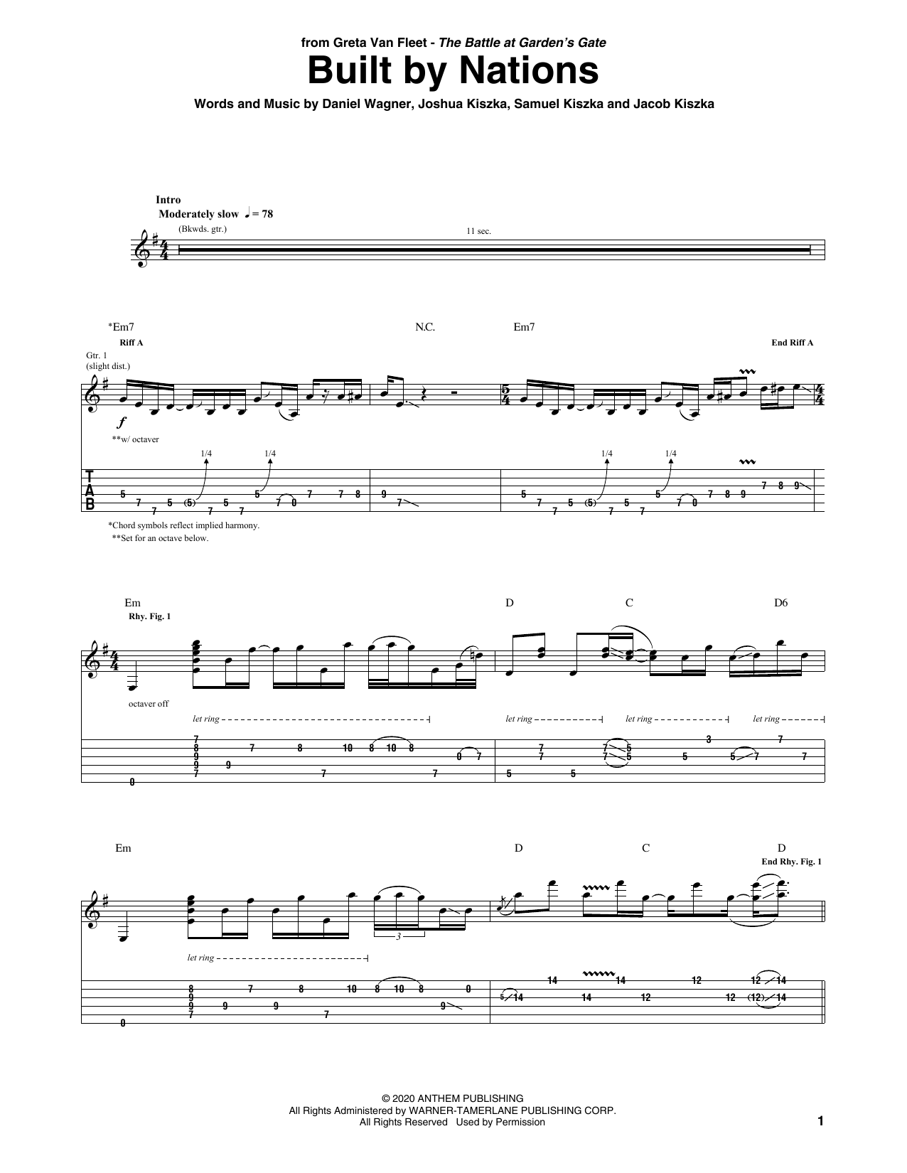 Download Greta Van Fleet Built By Nations Sheet Music and learn how to play Guitar Tab PDF digital score in minutes