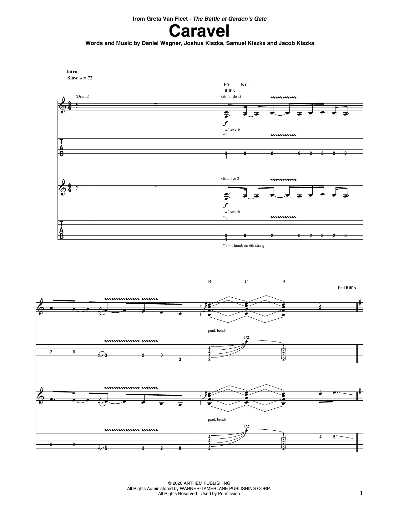 Download Greta Van Fleet Caravel Sheet Music and learn how to play Guitar Tab PDF digital score in minutes