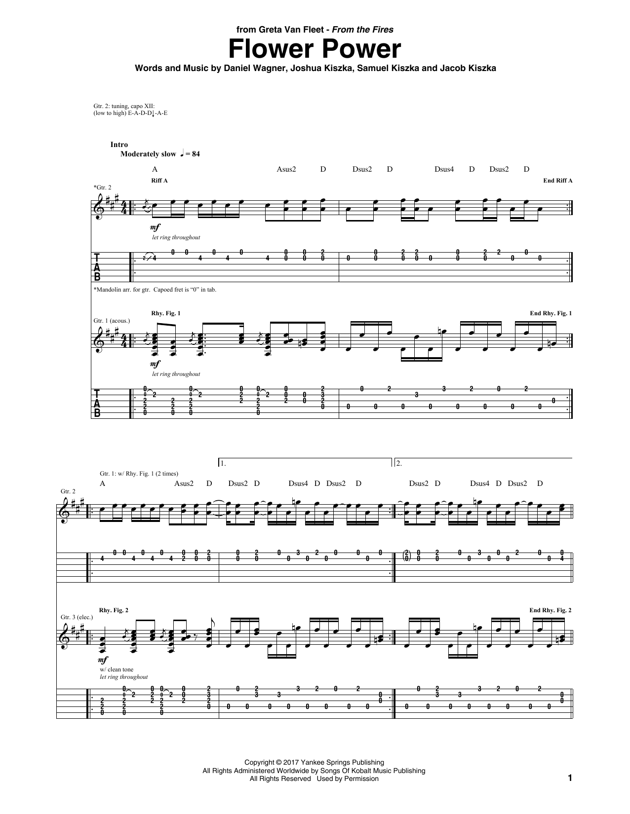 Download Greta Van Fleet Flower Power Sheet Music and learn how to play Guitar Tab PDF digital score in minutes