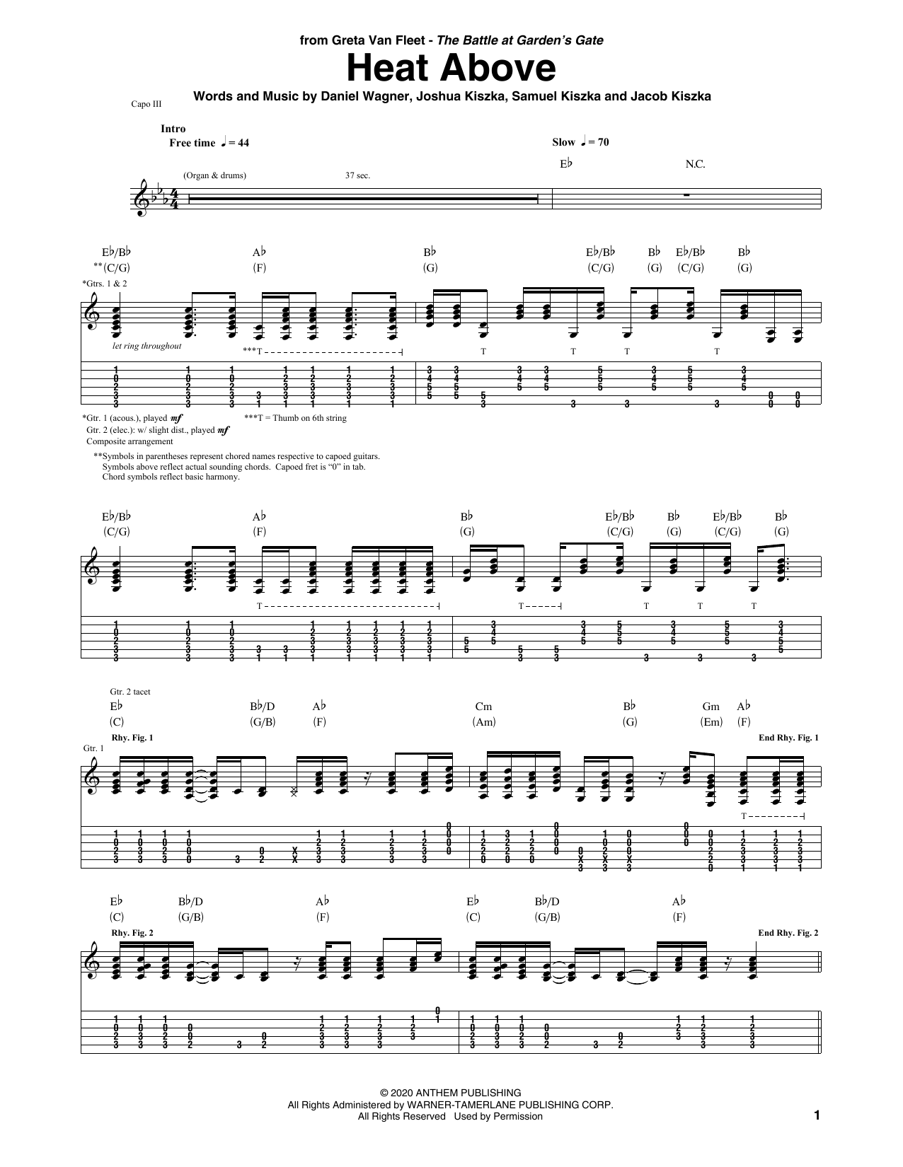 Download Greta Van Fleet Heat Above Sheet Music and learn how to play Guitar Tab PDF digital score in minutes