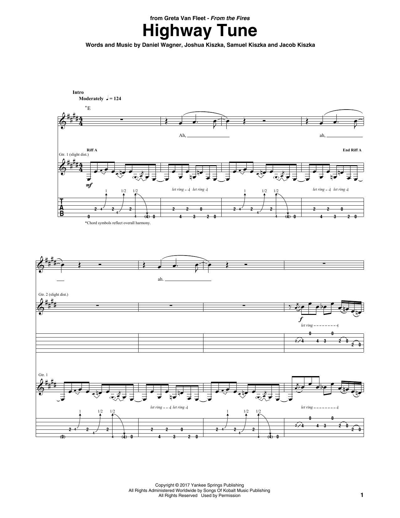 Download Greta Van Fleet Highway Tune Sheet Music and learn how to play Guitar Tab PDF digital score in minutes