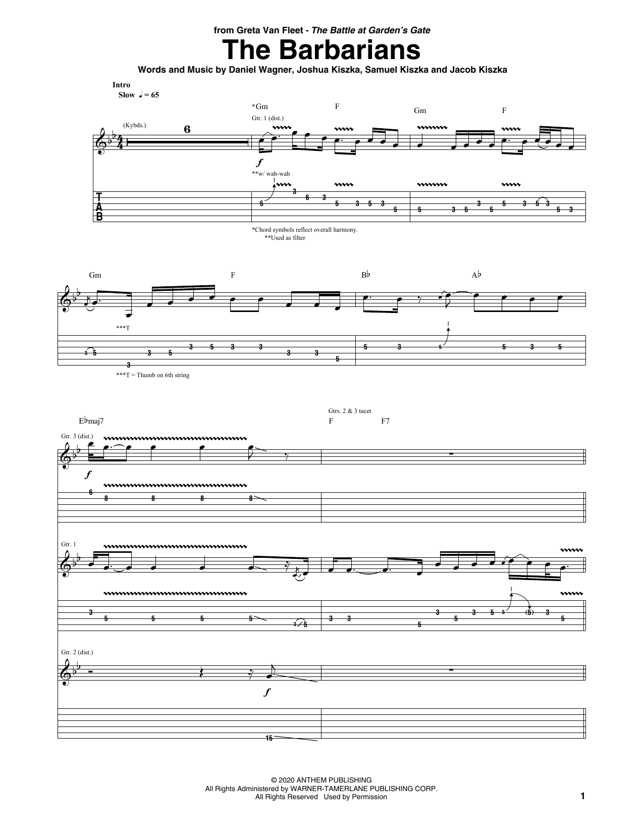 Download Greta Van Fleet The Barbarians Sheet Music and learn how to play Guitar Tab PDF digital score in minutes