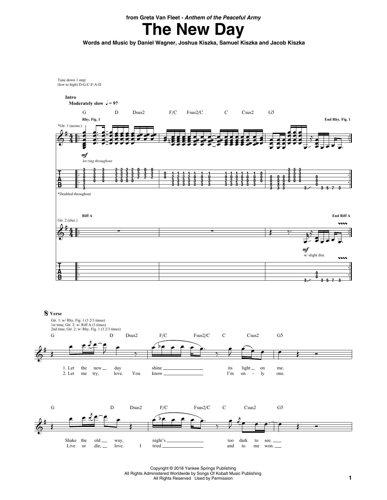 Download Greta Van Fleet The New Day Sheet Music and learn how to play Guitar Tab PDF digital score in minutes