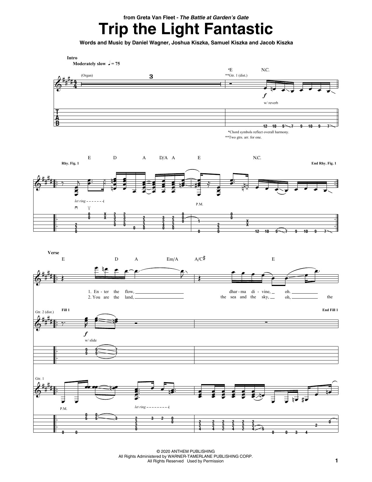 Download Greta Van Fleet Trip The Light Fantastic Sheet Music and learn how to play Guitar Tab PDF digital score in minutes