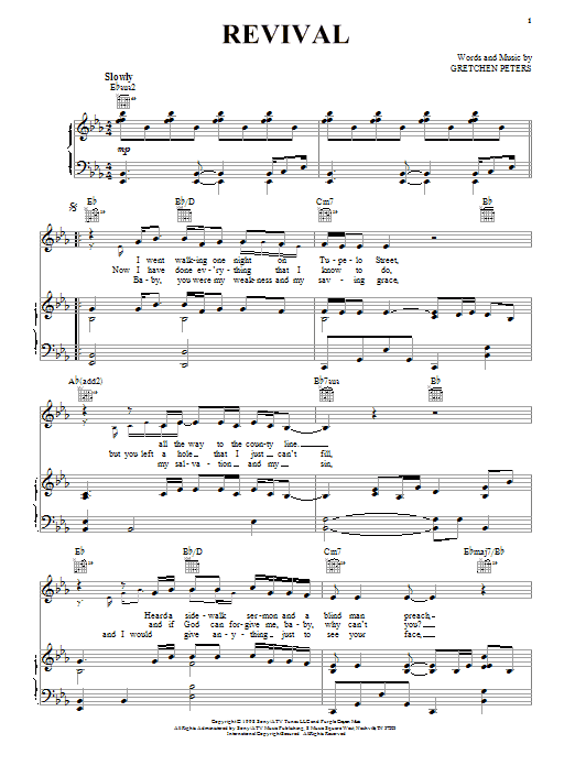 Download Gretchen Peters Revival Sheet Music and learn how to play Piano, Vocal & Guitar (Right-Hand Melody) PDF digital score in minutes