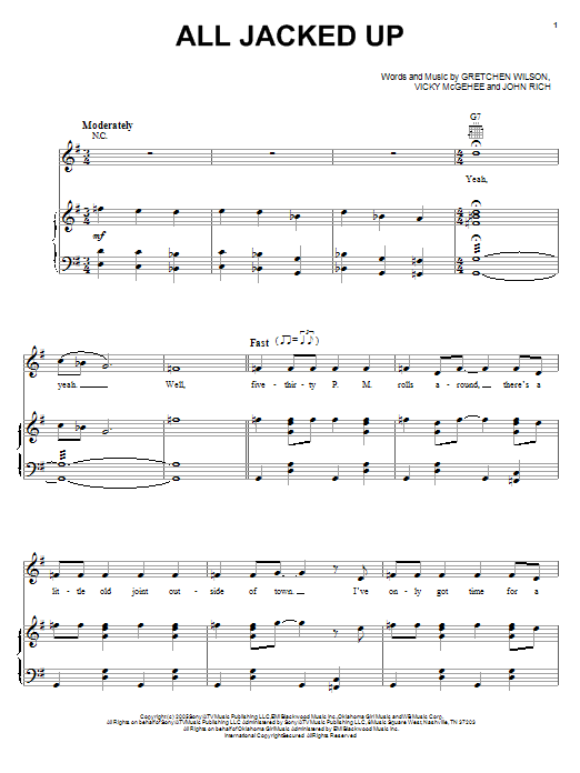 Download Gretchen Wilson All Jacked Up Sheet Music and learn how to play Piano, Vocal & Guitar (Right-Hand Melody) PDF digital score in minutes