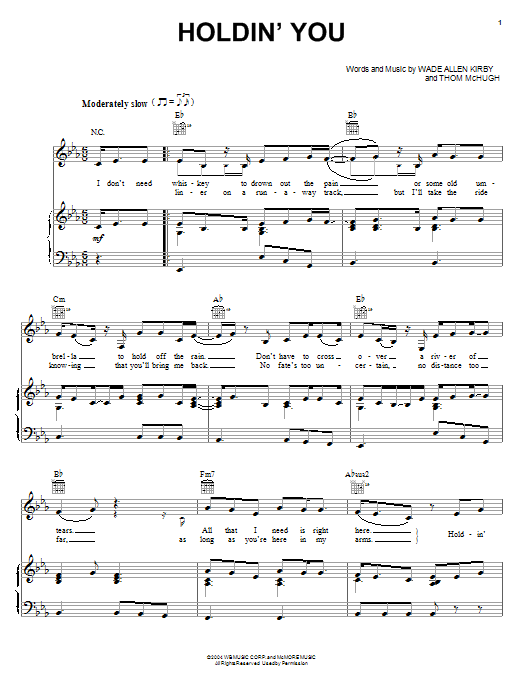 Download Gretchen Wilson Holdin' You Sheet Music and learn how to play Piano, Vocal & Guitar (Right-Hand Melody) PDF digital score in minutes