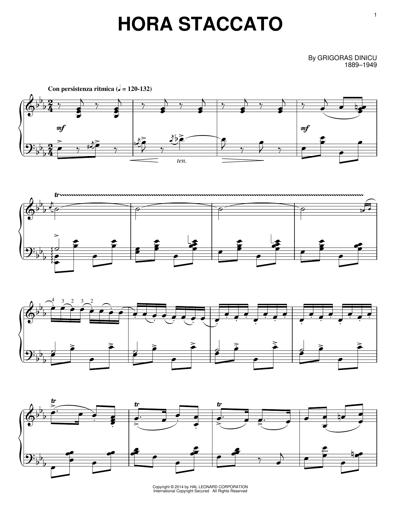 Download Grigoras Dinicu Hora Staccato Sheet Music and learn how to play Piano PDF digital score in minutes