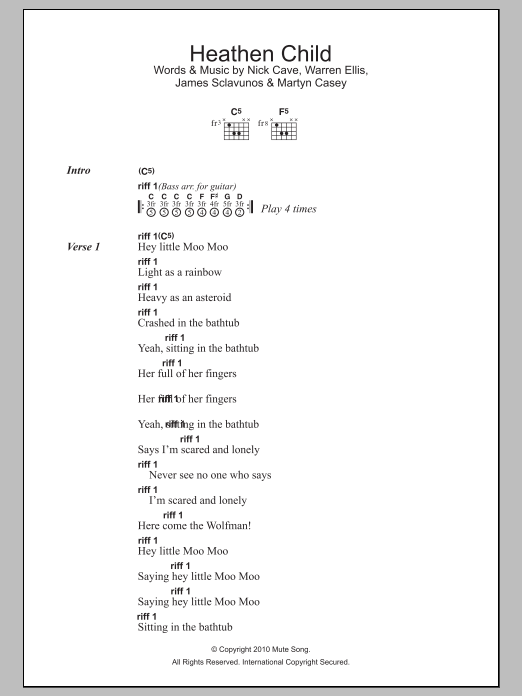 Download Nick Cave Heathen Child Sheet Music and learn how to play Lyrics & Chords PDF digital score in minutes