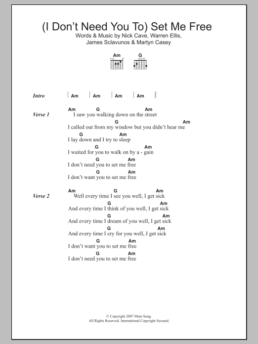 Download Nick Cave (I Don't Need You To) Set Me Free Sheet Music and learn how to play Lyrics & Chords PDF digital score in minutes