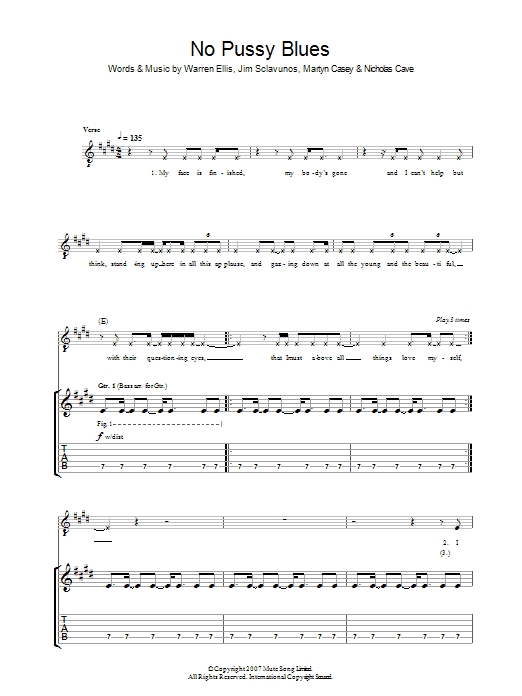 Download Nick Cave No Pussy Blues Sheet Music and learn how to play Lyrics & Chords PDF digital score in minutes