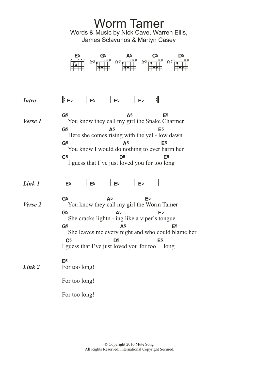 Download Nick Cave Worm Tamer Sheet Music and learn how to play Lyrics & Chords PDF digital score in minutes