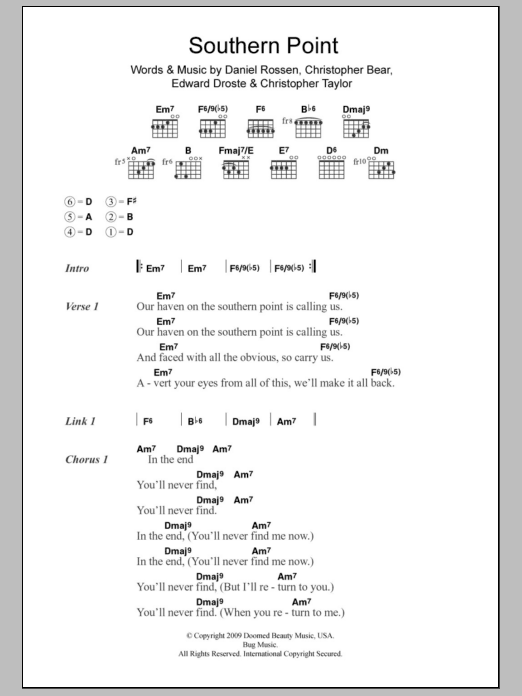 Download Grizzly Bear Southern Point Sheet Music and learn how to play Lyrics & Chords PDF digital score in minutes