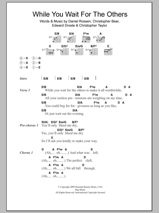 Download Grizzly Bear While You Wait For The Others Sheet Music and learn how to play Lyrics & Chords PDF digital score in minutes