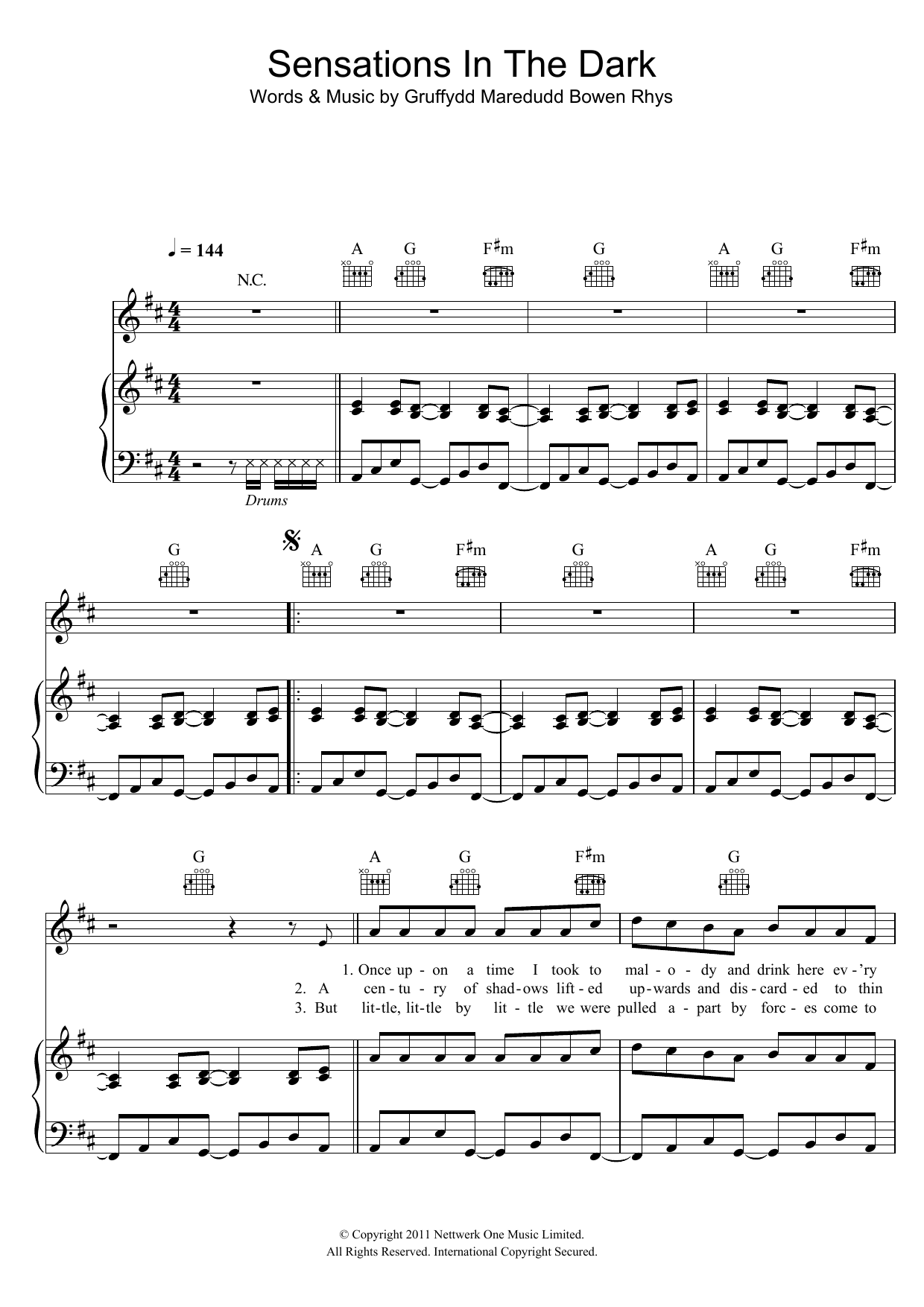 Download Gruff Rhys Sensations In The Dark Sheet Music and learn how to play Piano, Vocal & Guitar (Right-Hand Melody) PDF digital score in minutes