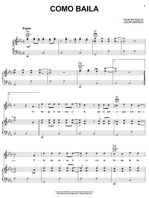 Download Grupo Mania Como Baila Sheet Music and learn how to play Piano, Vocal & Guitar (Right-Hand Melody) PDF digital score in minutes