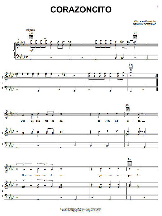 Download Grupo Mania Corazoncito Sheet Music and learn how to play Piano, Vocal & Guitar (Right-Hand Melody) PDF digital score in minutes