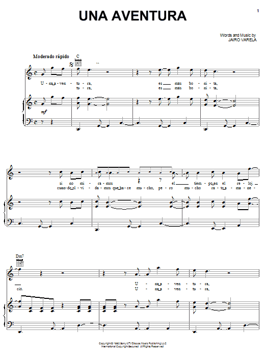 Download Grupo Niche Una Aventura Sheet Music and learn how to play Piano, Vocal & Guitar (Right-Hand Melody) PDF digital score in minutes