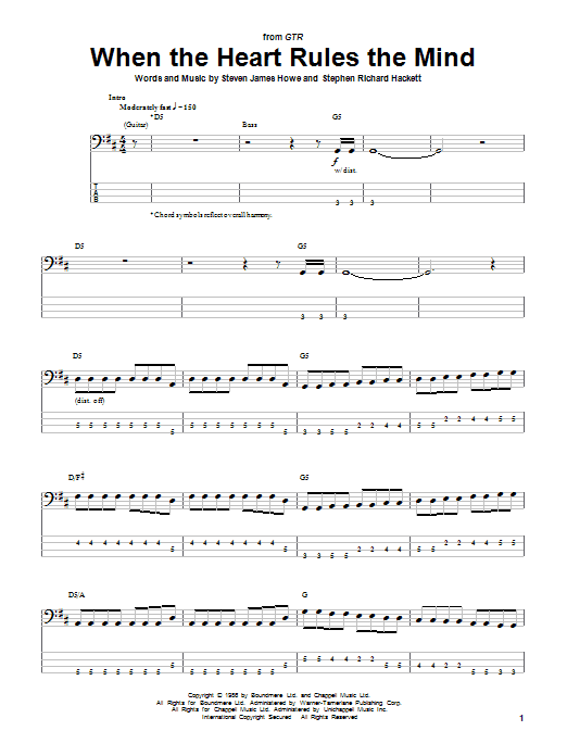 Download GTR When The Heart Rules The Mind Sheet Music and learn how to play Bass Guitar Tab PDF digital score in minutes