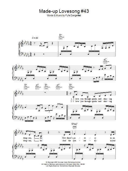 Download Guillemots Made Up Love Song #43 Sheet Music and learn how to play Piano, Vocal & Guitar PDF digital score in minutes