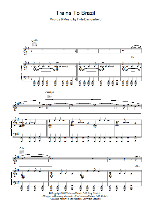 Download Guillemots Trains To Brazil Sheet Music and learn how to play Piano, Vocal & Guitar PDF digital score in minutes